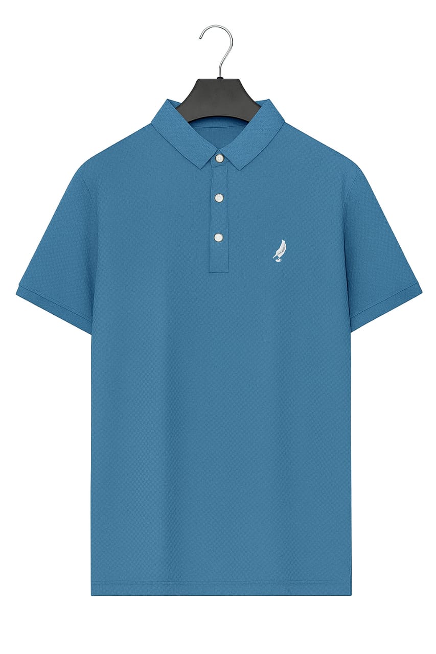 Men's Textured Dull Blue Polo Shirt